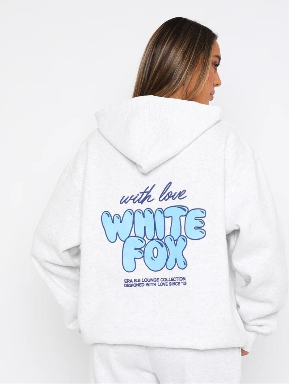 White Fox Boutique With Love Always Oversized Hoodie Grey Marle S/M VGUC